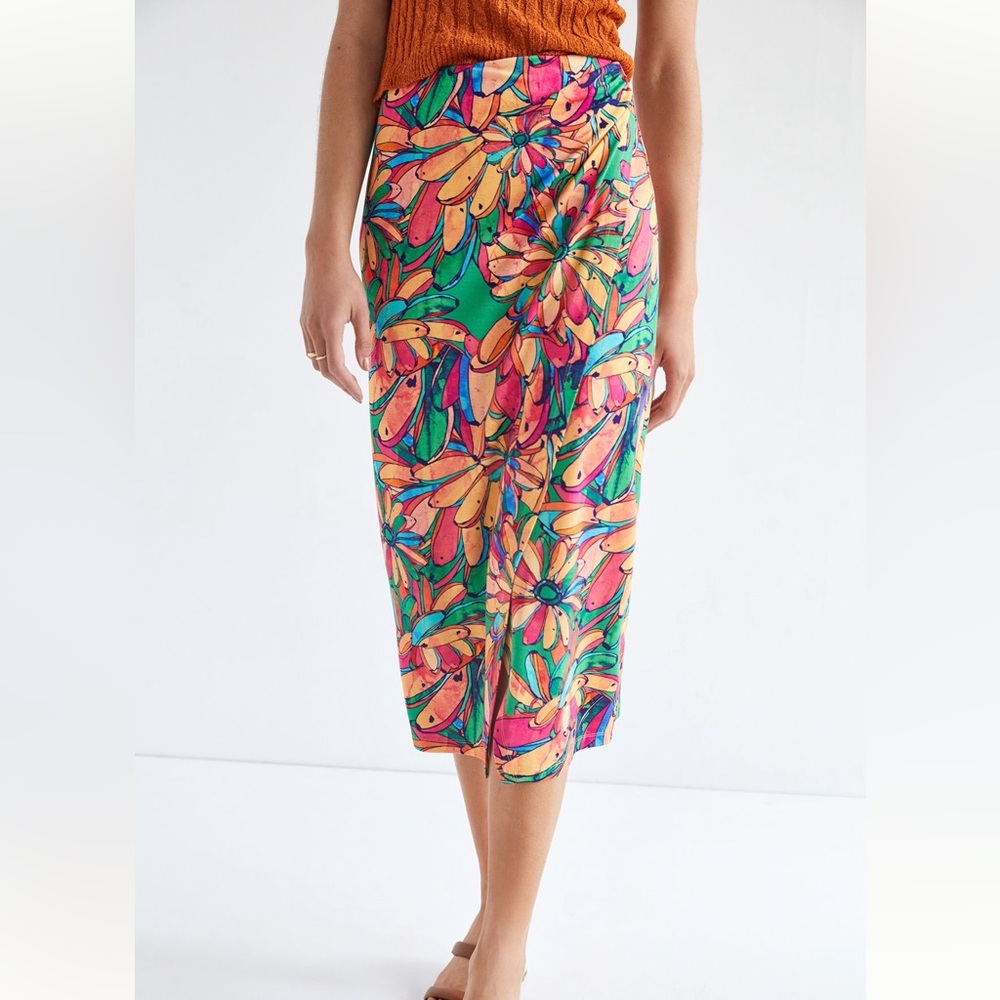 Farm Rio x Anthropologie Getaway, Green Pink Floral Midi Size M